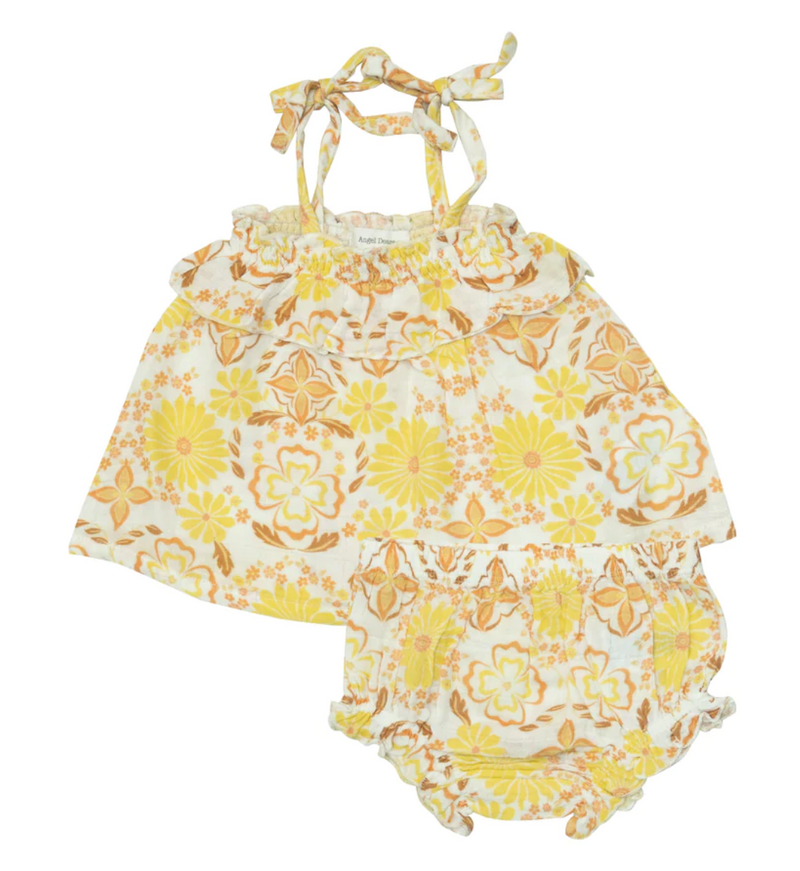 Yellow Floral Ruffle Top & Bloomer